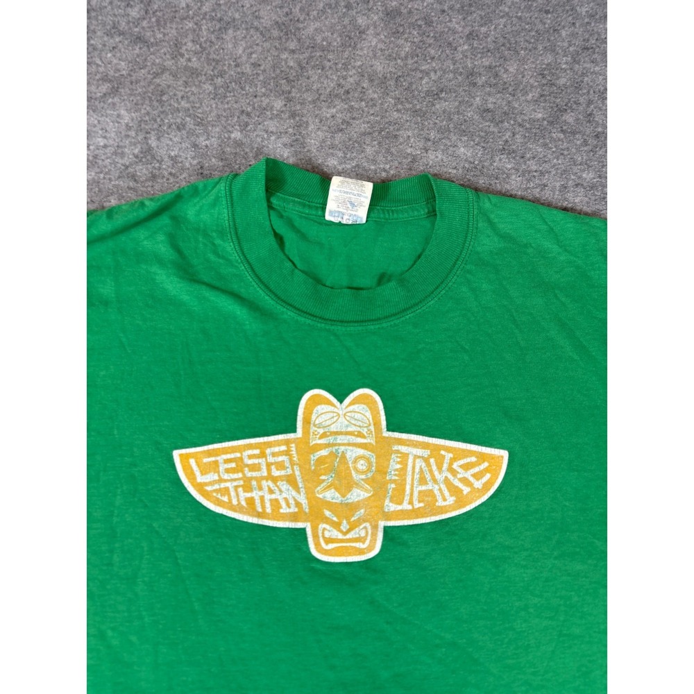 Vintage Less Than Jake Graphic T Shirt Mens XL Green American Punk Band Tee USA